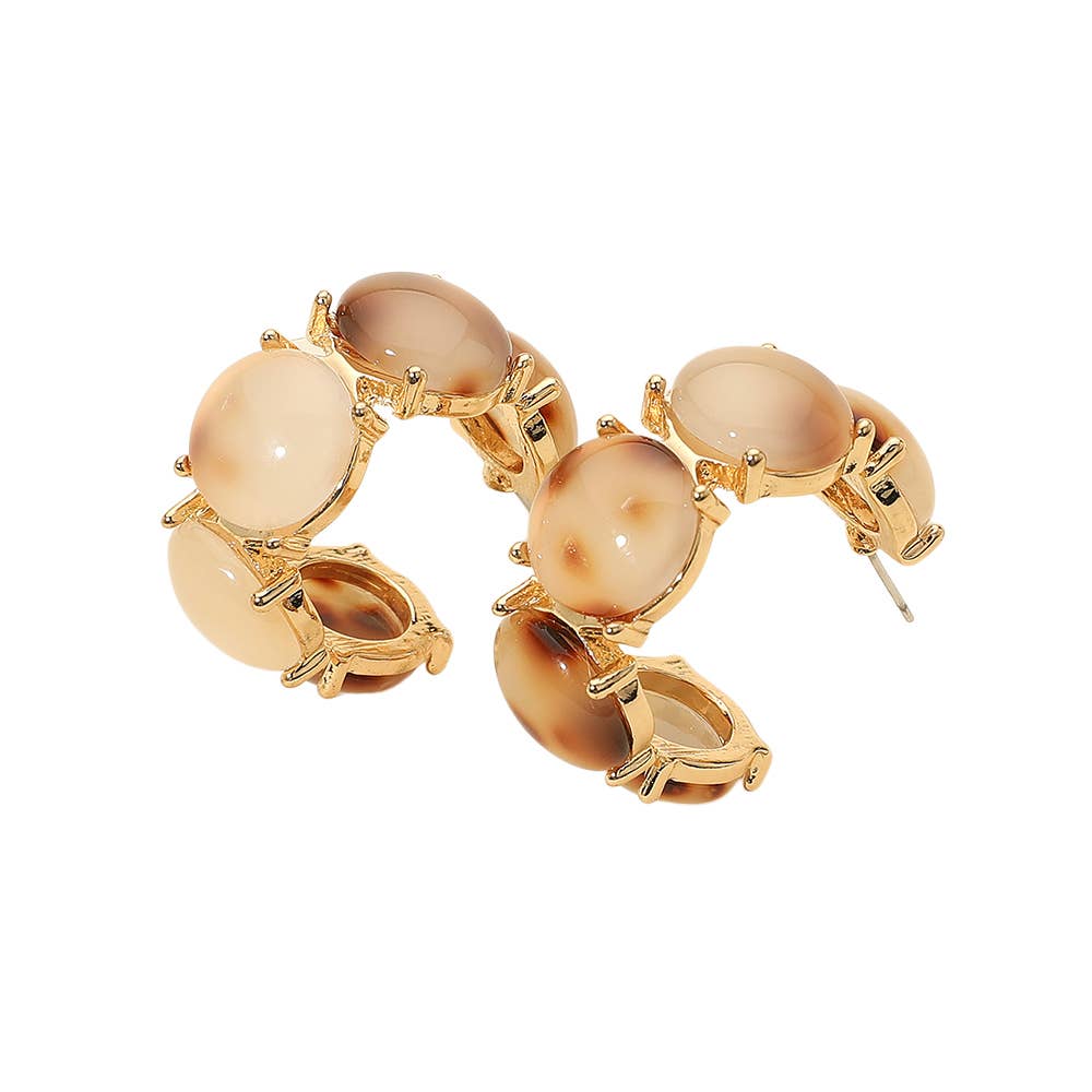 Boho Oval Resin Pebble Stone Hoop Earrings