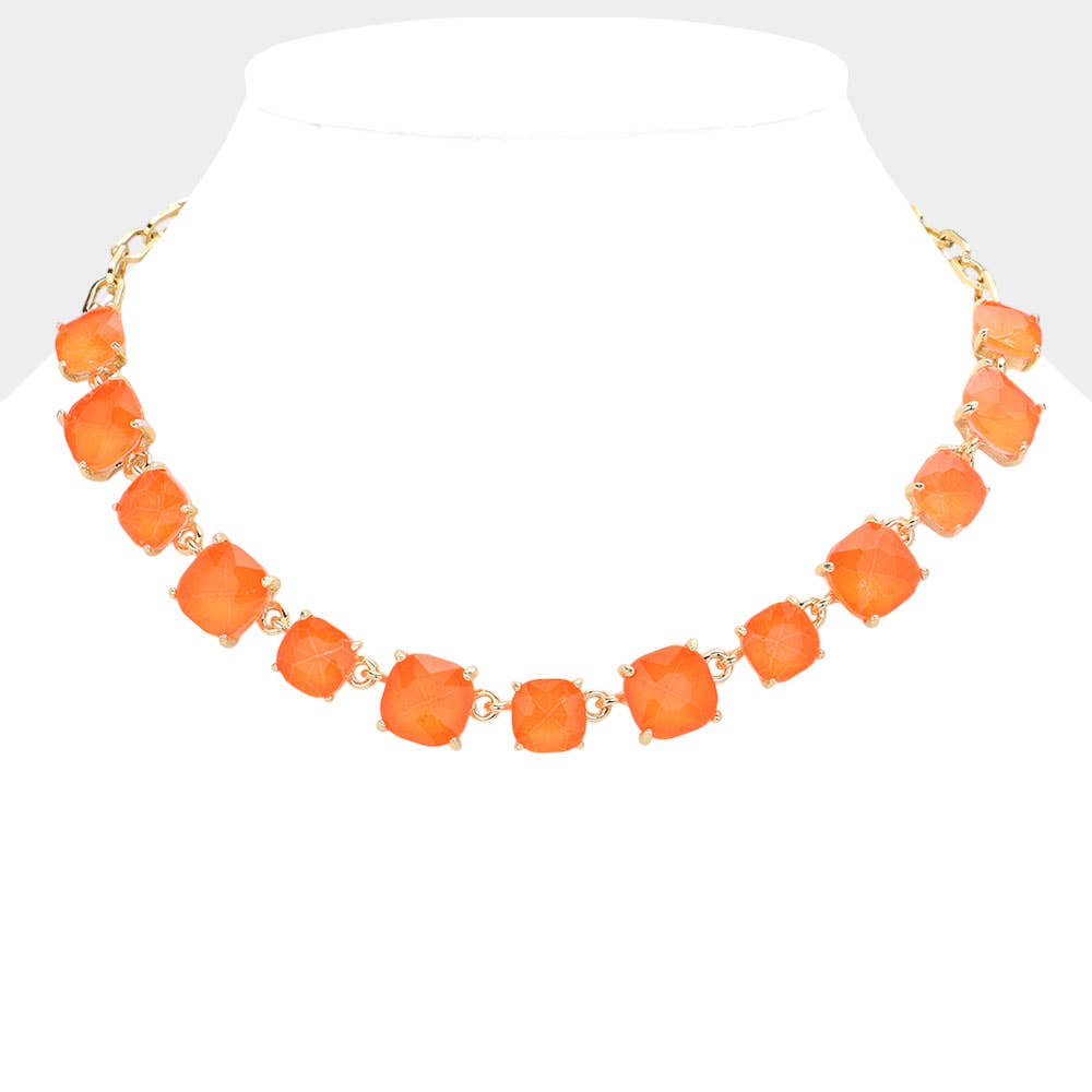 American USA Cushion Square Stone Link Evening Necklace