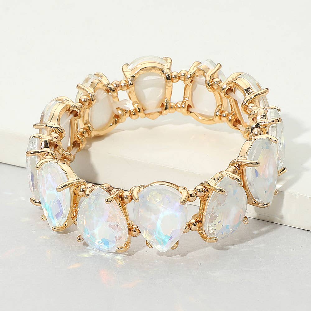 Teardrop Glass Stone Cluster Stretch Evening Bracelet