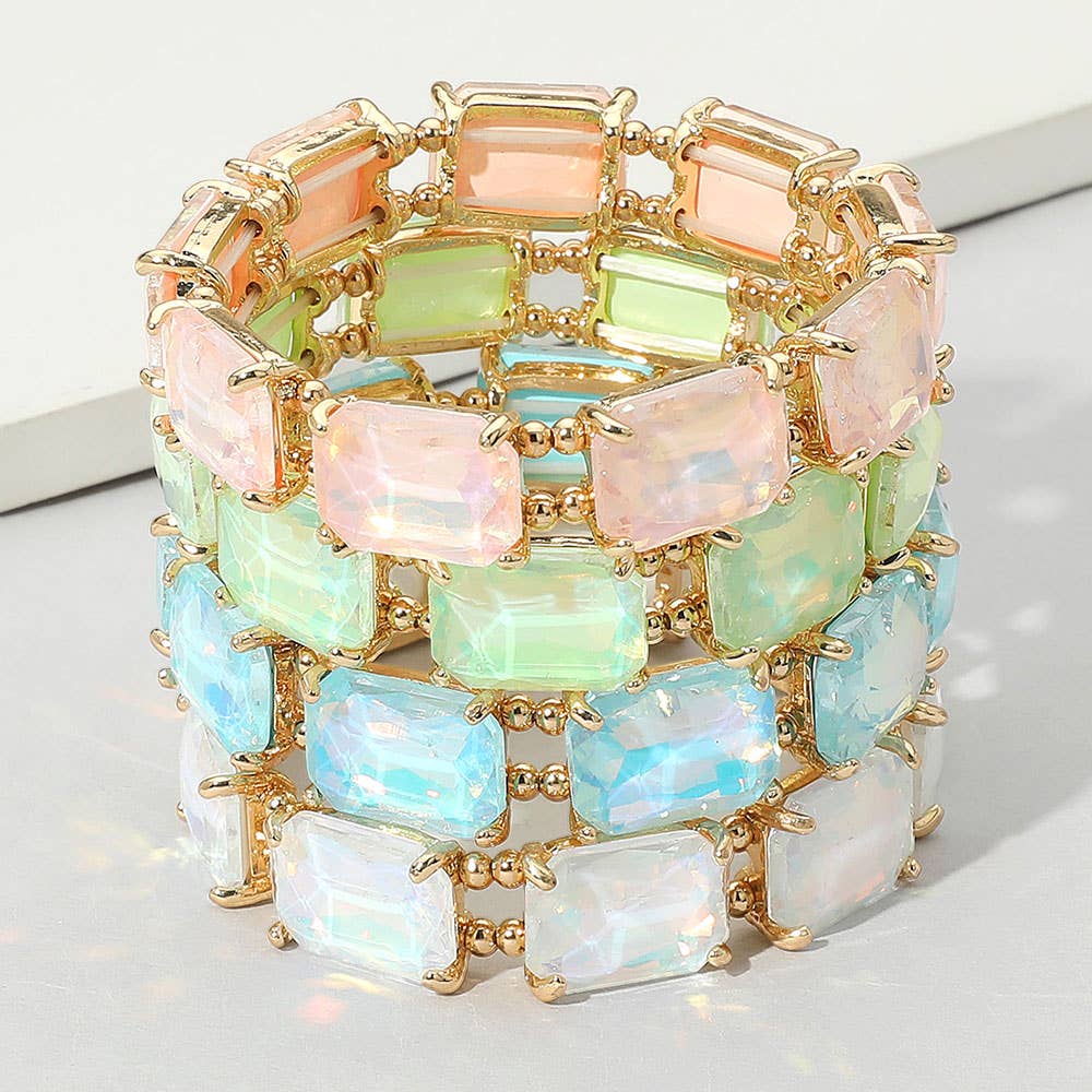 Cushion Rectangle Stone Stretch Evening Bracelet