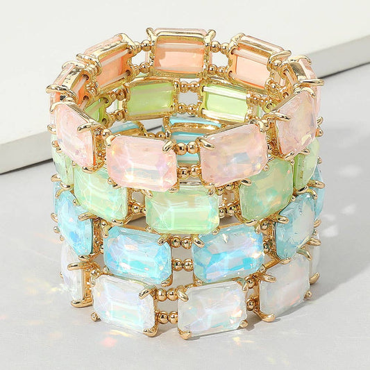 Cushion Rectangle Stone Stretch Evening Bracelet