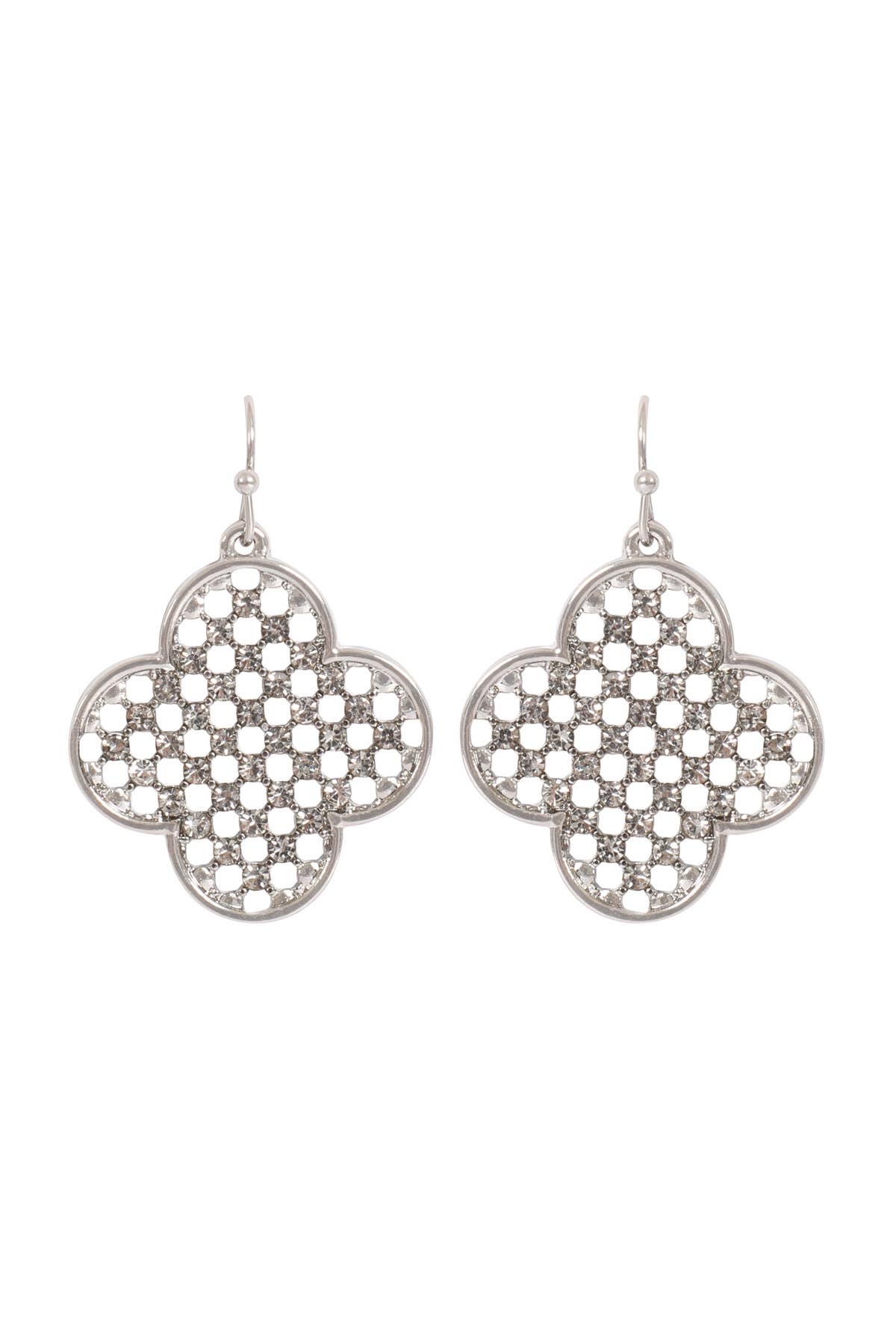 Clover Shape Pave Rhinestone Hook Earrings