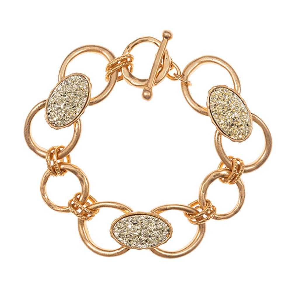 Oval Druzy Pointed Metal Oval Chain Link Toggle Bracelet