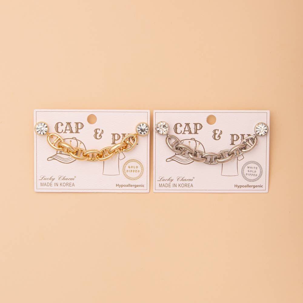 Crystal Embellished Chunky Soda Tab Link Cap Chain and Pin