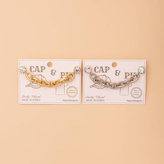 Crystal Embellished Chunky Soda Tab Link Cap Chain and Pin