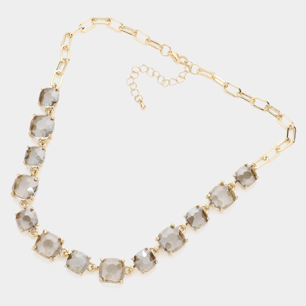 American USA Cushion Square Stone Link Evening Necklace