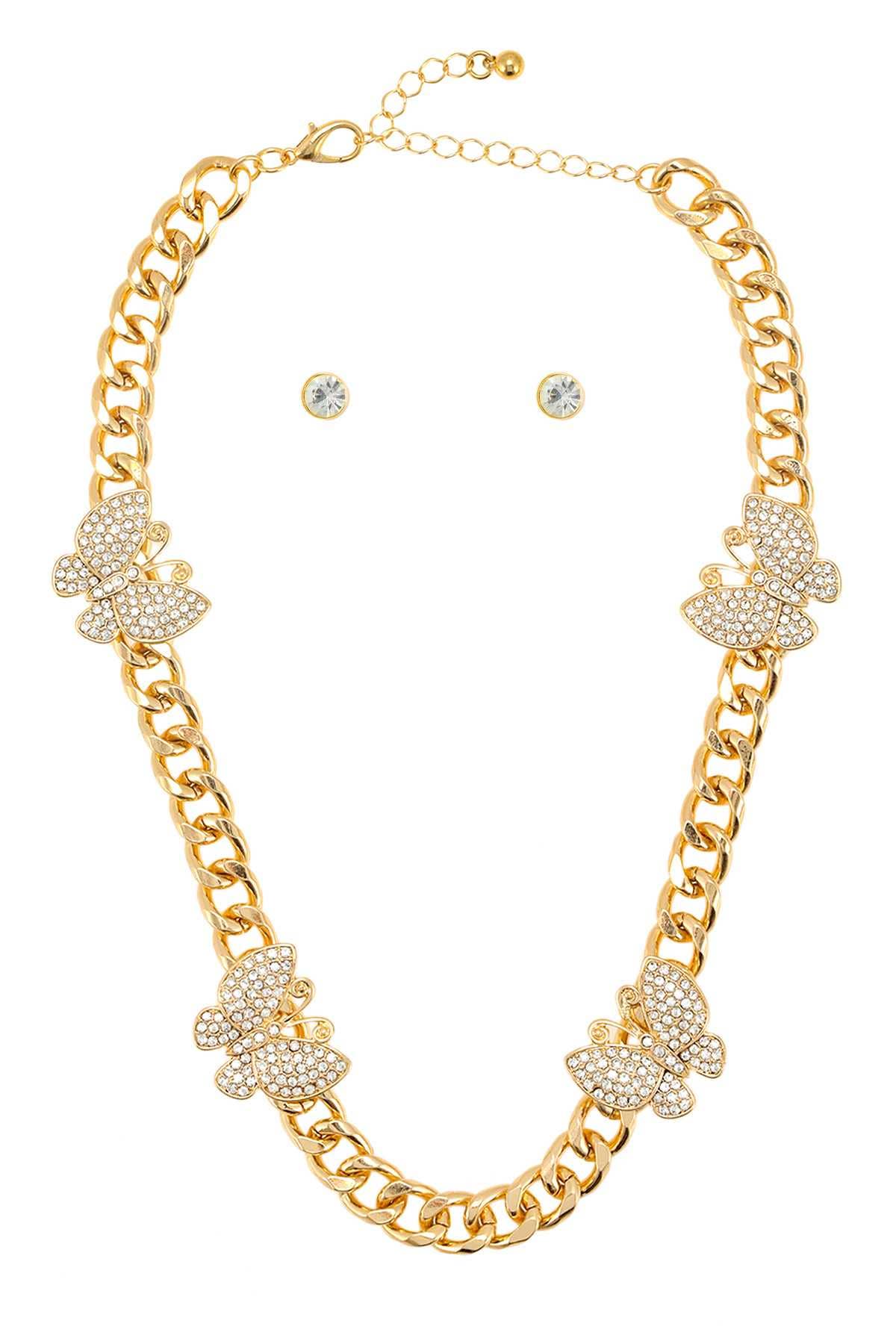Rhinestone Butterfly Attached Chain Necklace S4009