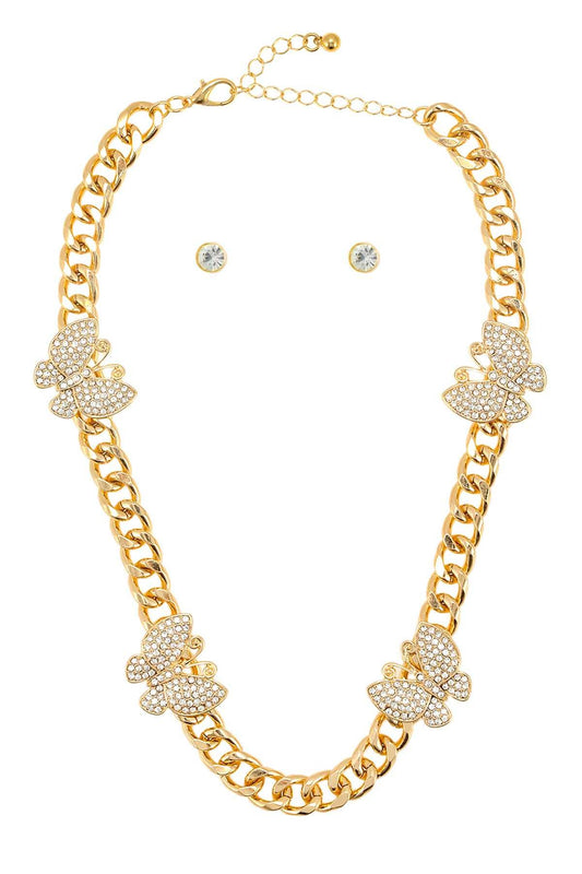 Rhinestone Butterfly Attached Chain Necklace S4009