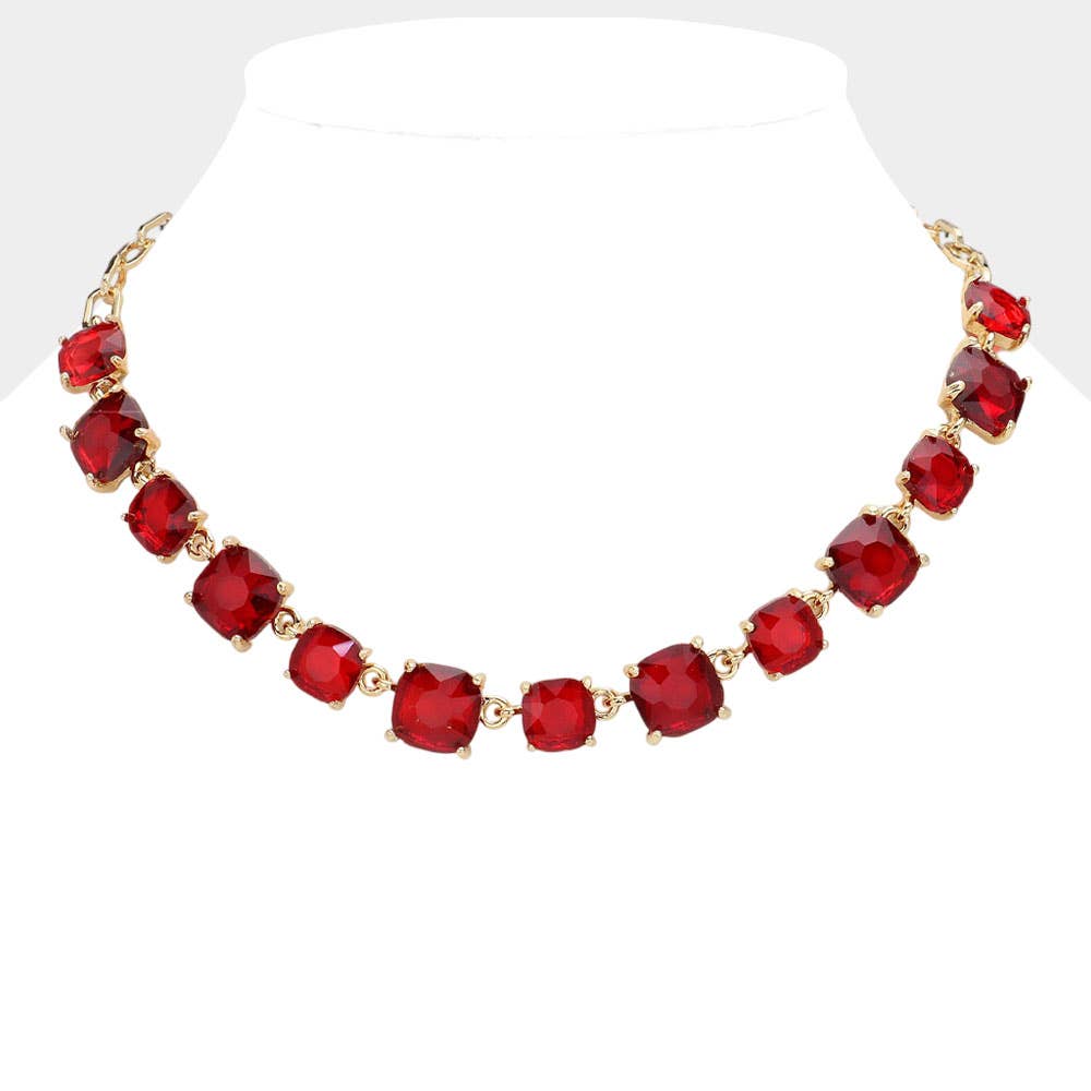 American USA Cushion Square Stone Link Evening Necklace