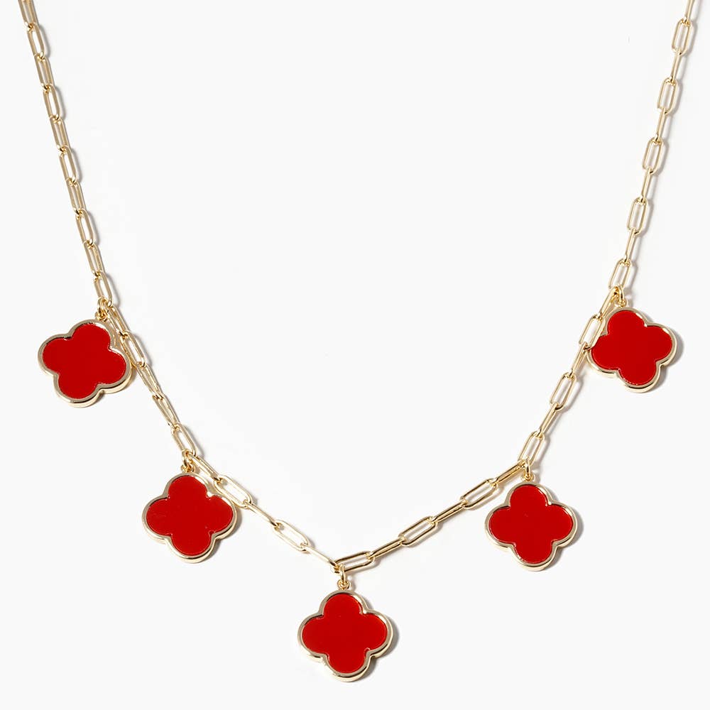 Gold Dipped Quatrefoil Pendant Station Necklace