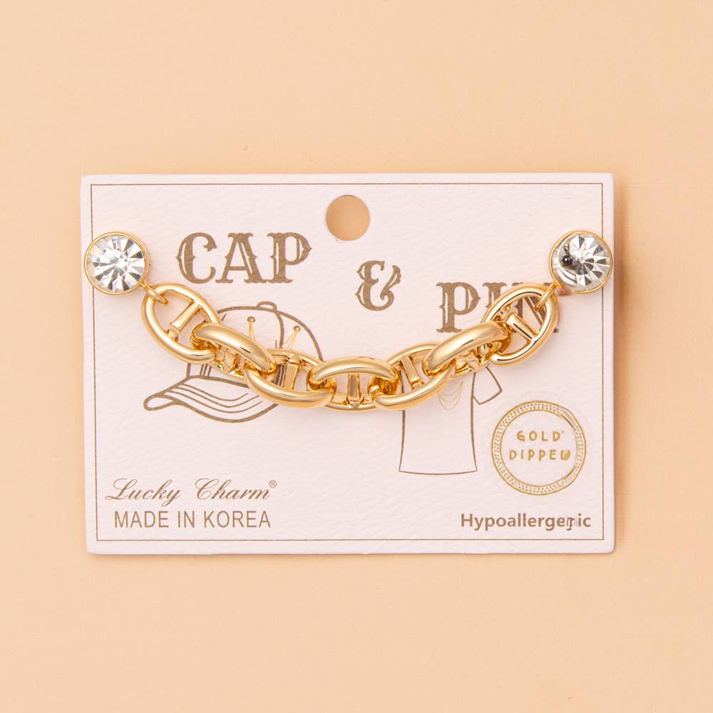 Crystal Embellished Chunky Soda Tab Link Cap Chain and Pin