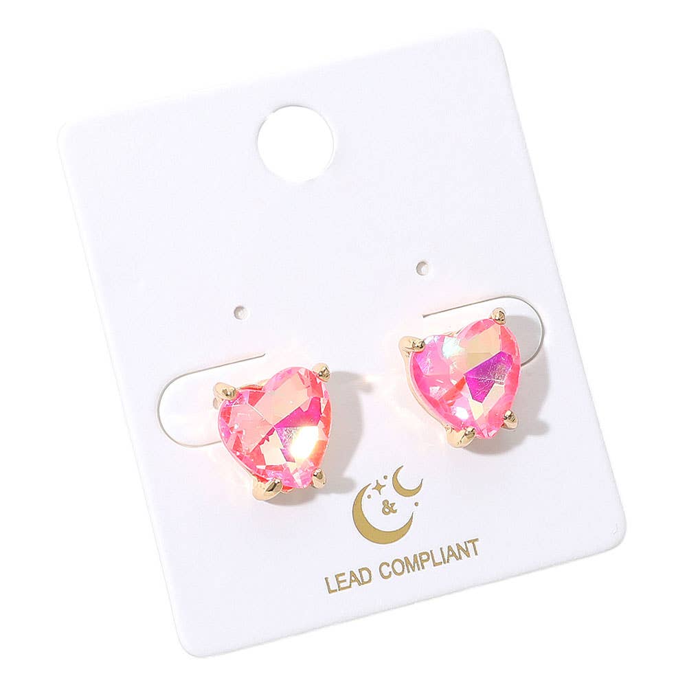 Heart Stone Cushion Stud Earrings