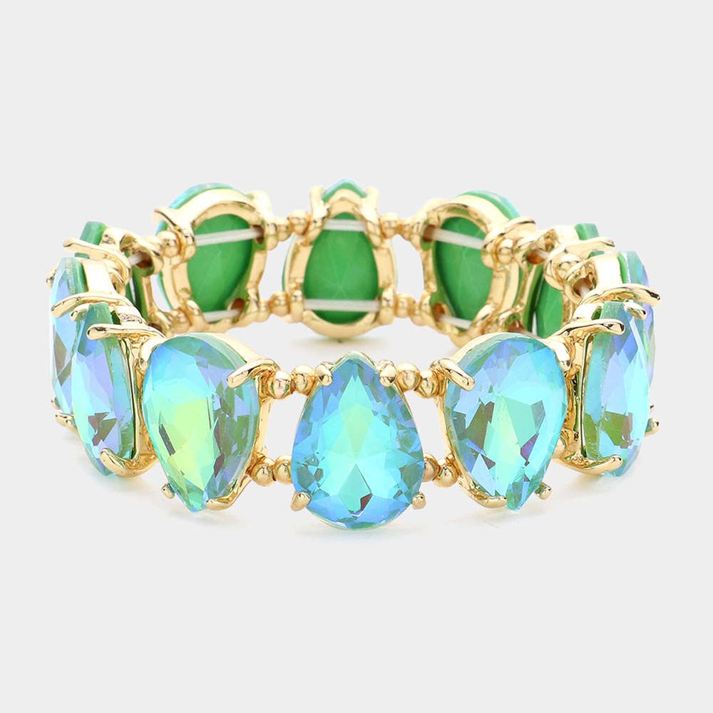 Teardrop Glass Stone Cluster Stretch Evening Bracelet