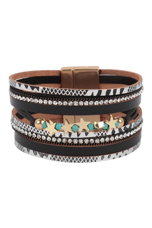 Snake Print Leather Wrap With Star Magnetic Lock