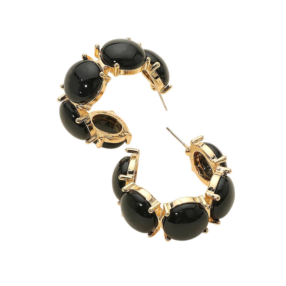 Boho Oval Resin Pebble Stone Hoop Earrings