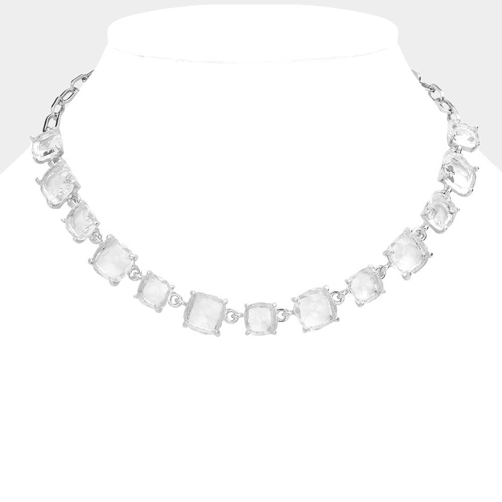 American USA Cushion Square Stone Link Evening Necklace