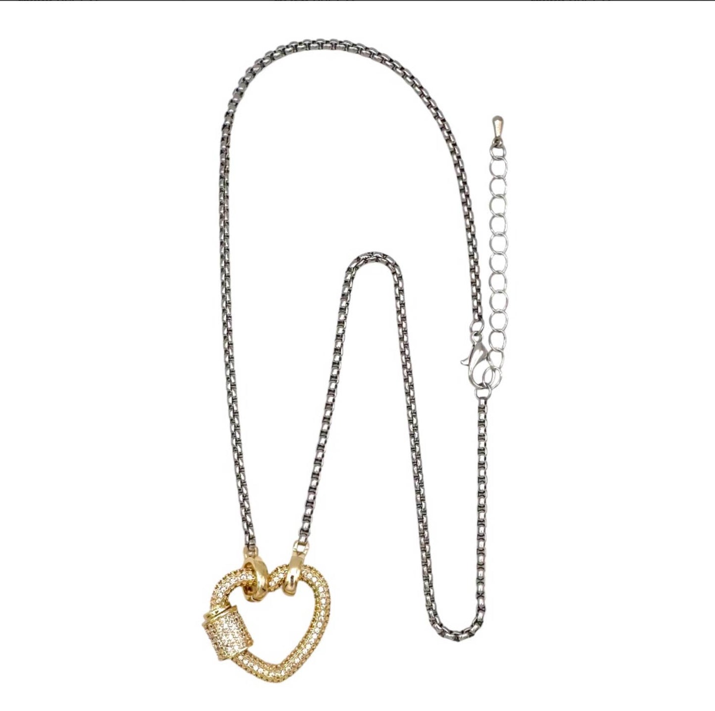 Pave Heart Lock Statement Necklace 