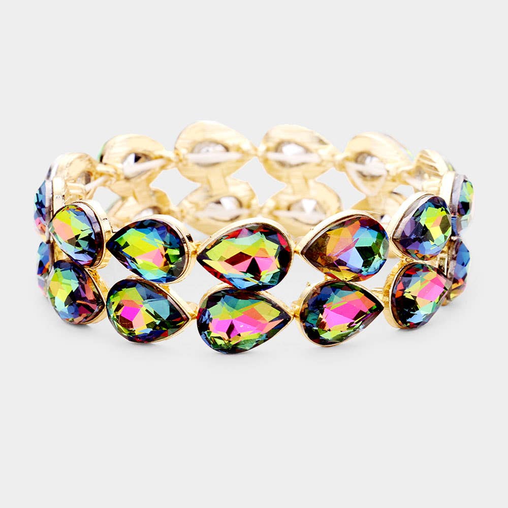 Glass Crystal Teardrop Stretch Evening Bracelet