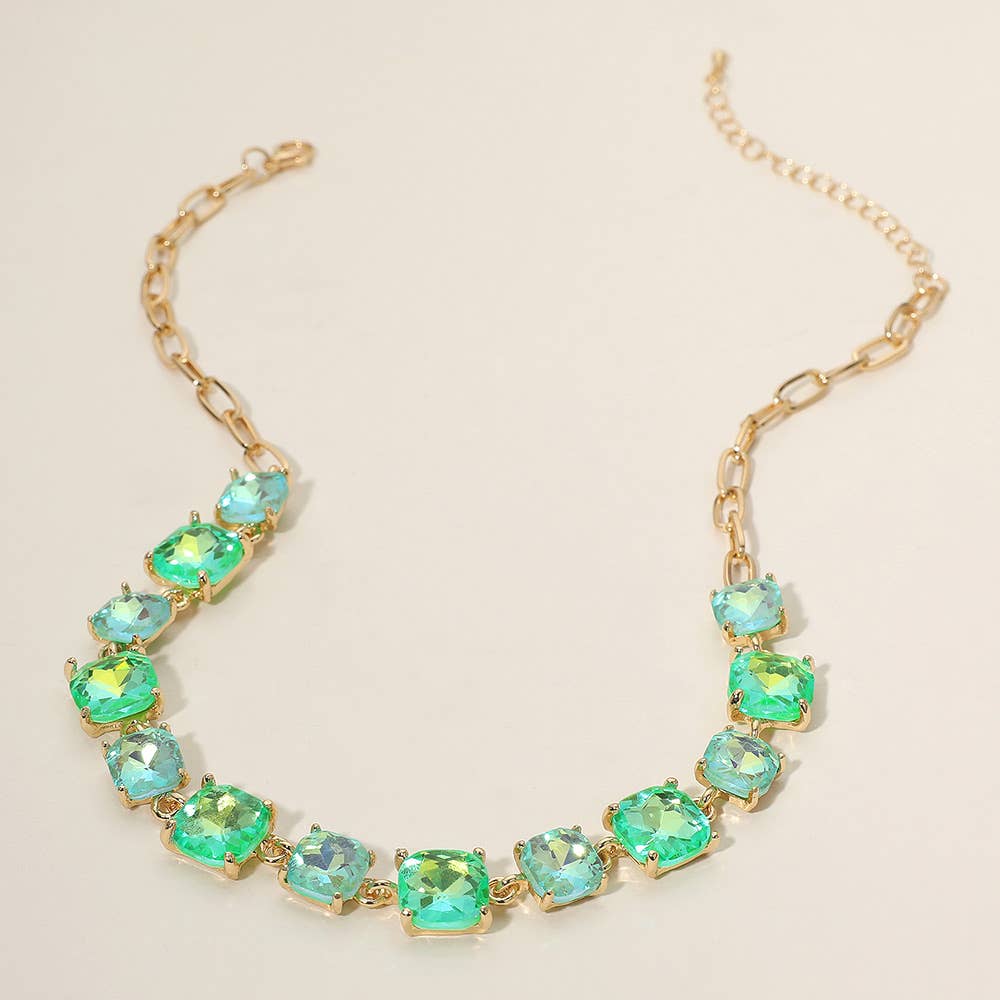 American USA Cushion Square Stone Link Evening Necklace