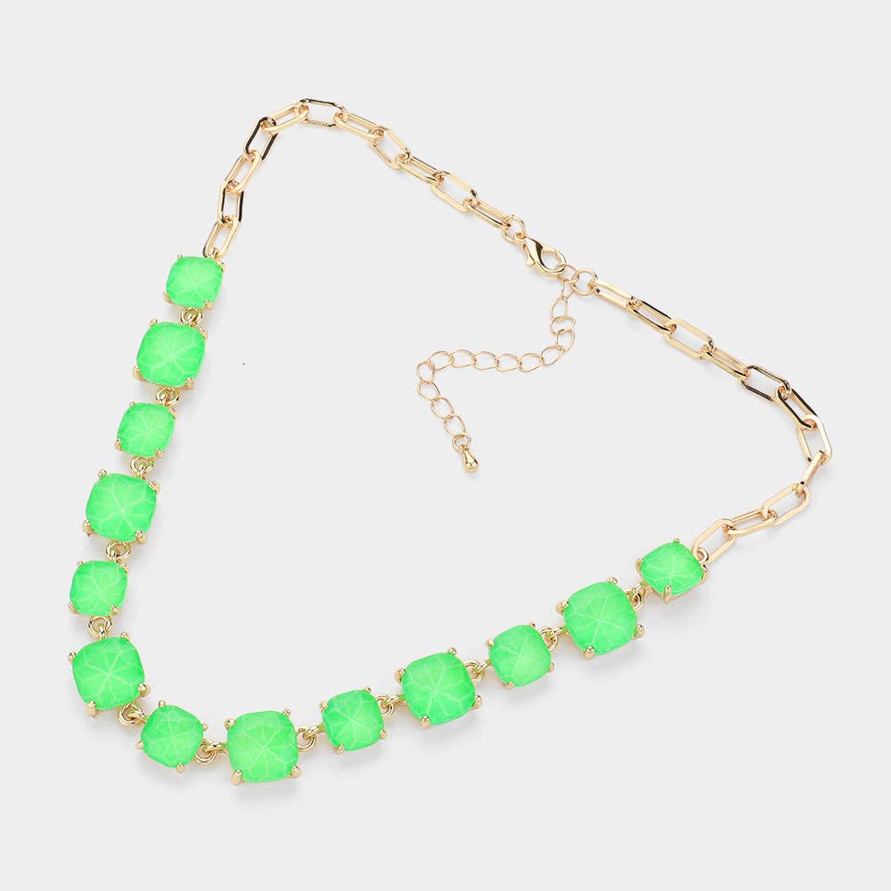 American USA Cushion Square Stone Link Evening Necklace