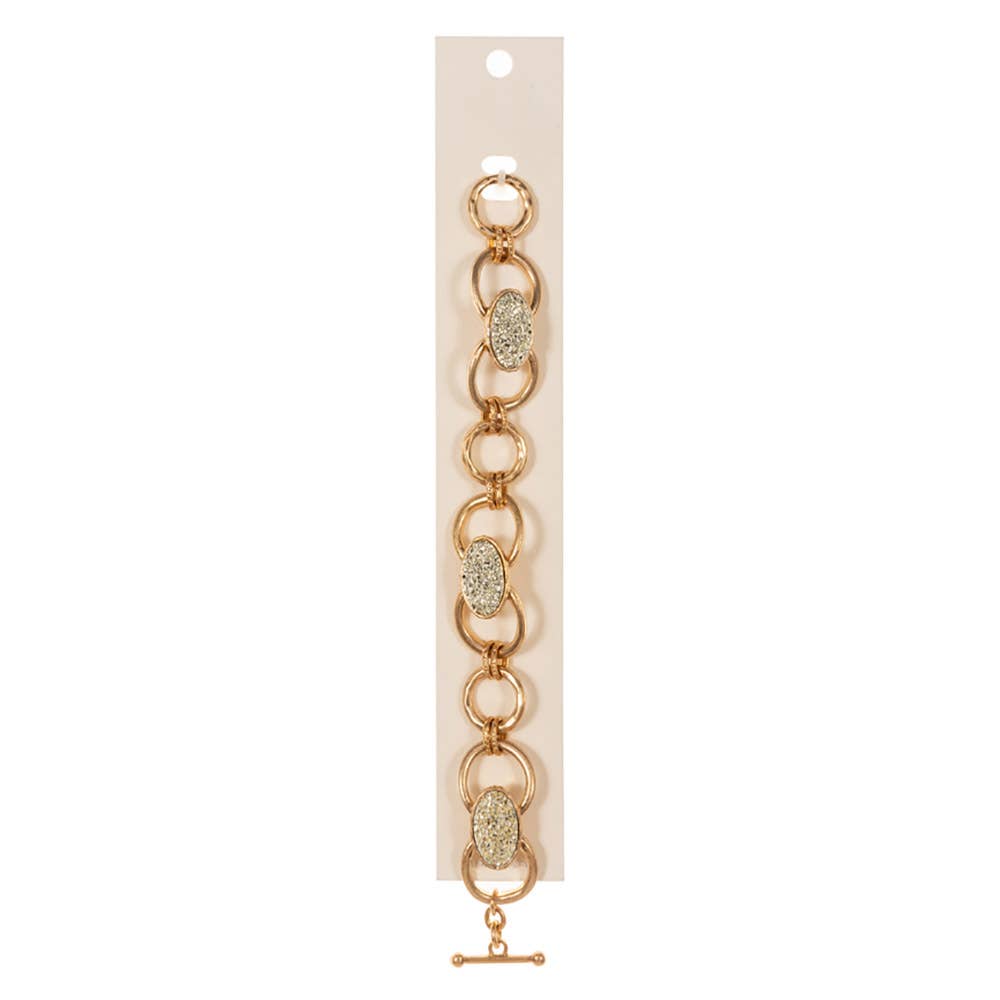 Oval Druzy Pointed Metal Oval Chain Link Toggle Bracelet