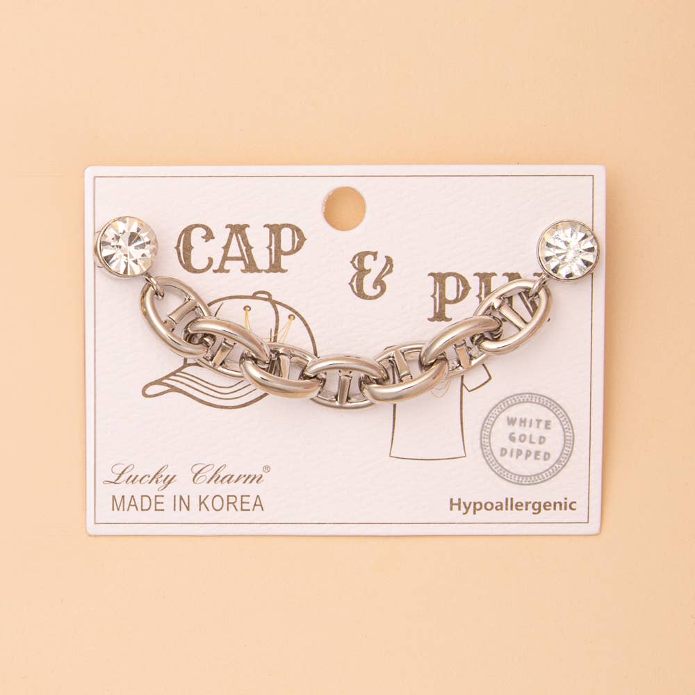 Crystal Embellished Chunky Soda Tab Link Cap Chain and Pin
