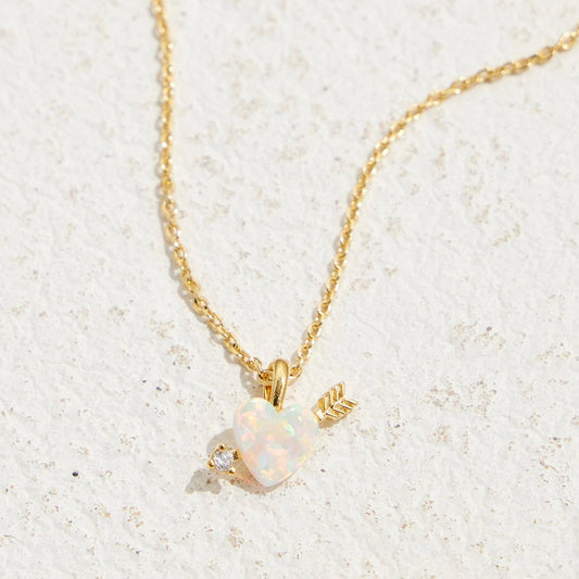 Gold Opal Heart Arrow Pendant Necklace