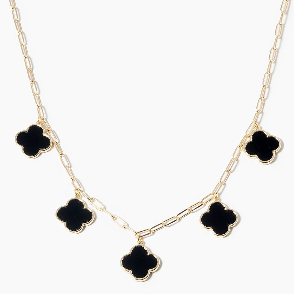 Gold Dipped Quatrefoil Pendant Station Necklace
