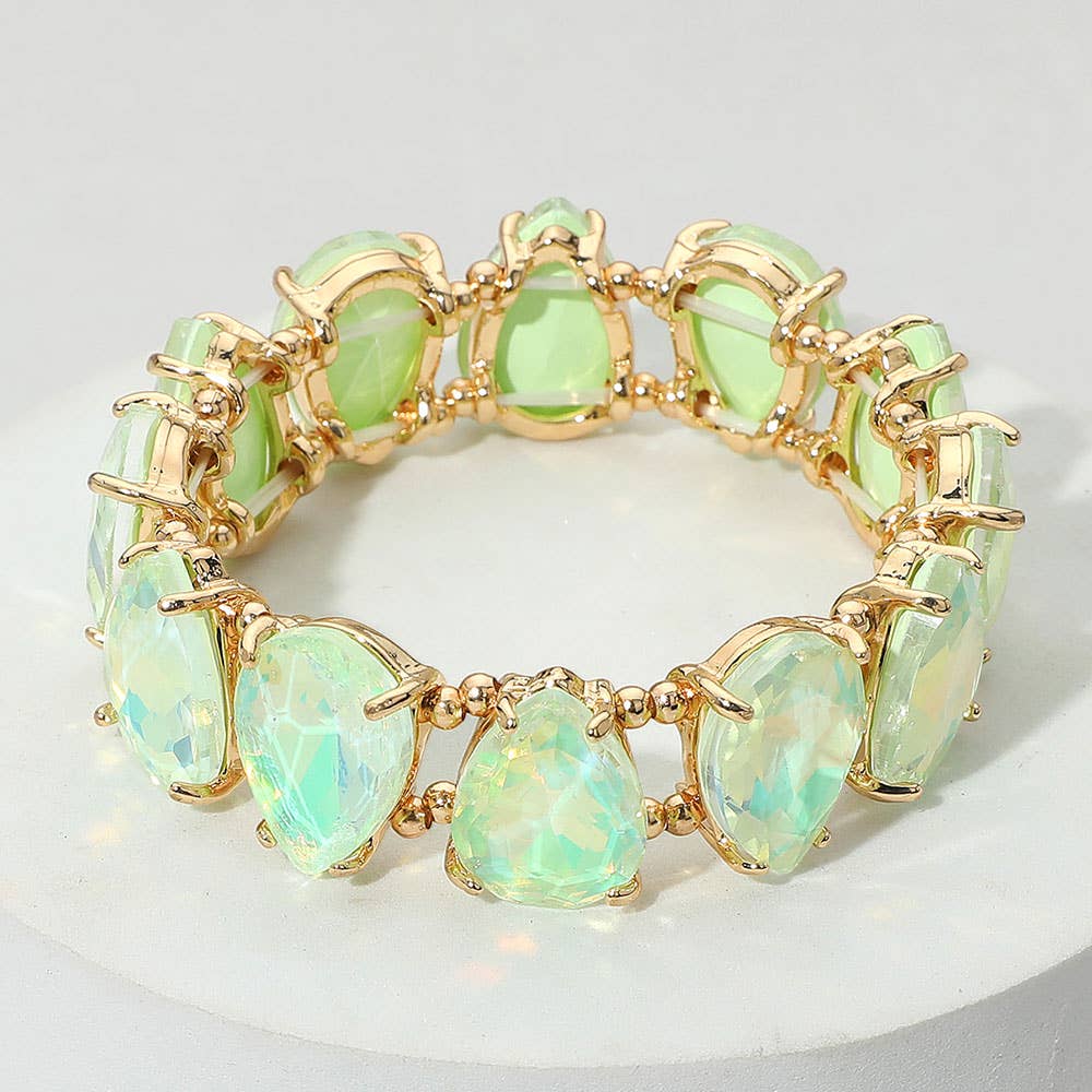 Teardrop Glass Stone Cluster Stretch Evening Bracelet