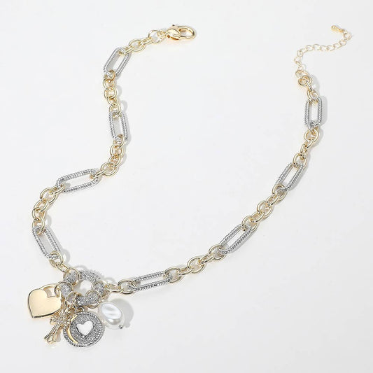 14K Gold Plated CZ Heart Charm Pendant Chain Necklace
