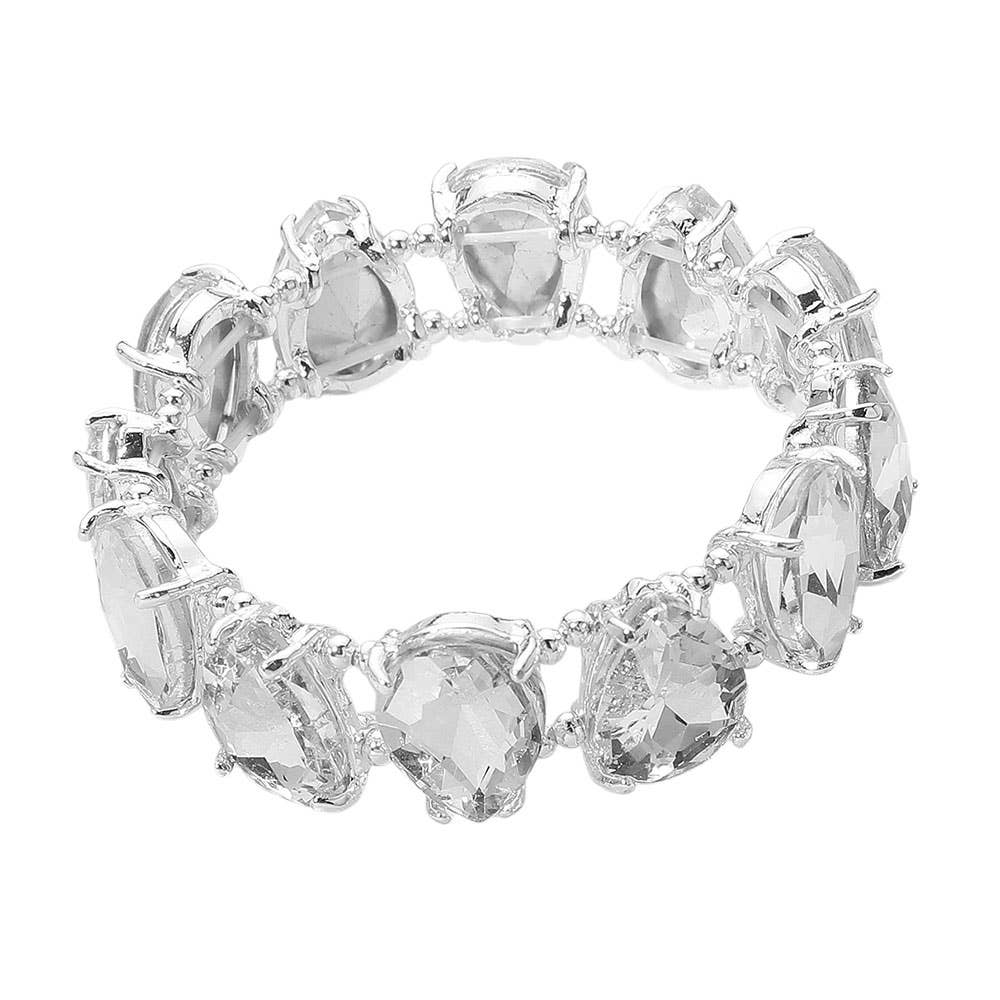 Teardrop Glass Stone Cluster Stretch Evening Bracelet