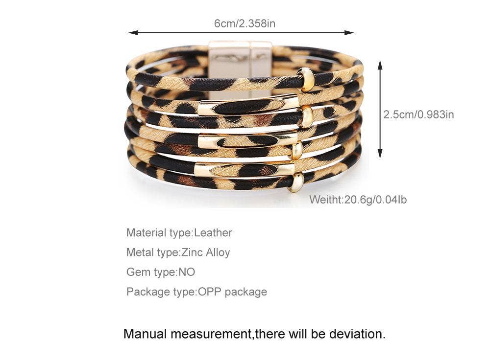 Magnetic Buckle Leopard-Print Multilayer Beaded Bangle
