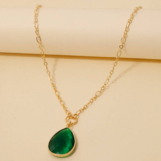 Faceted Teardrop Pendant Chain Necklace