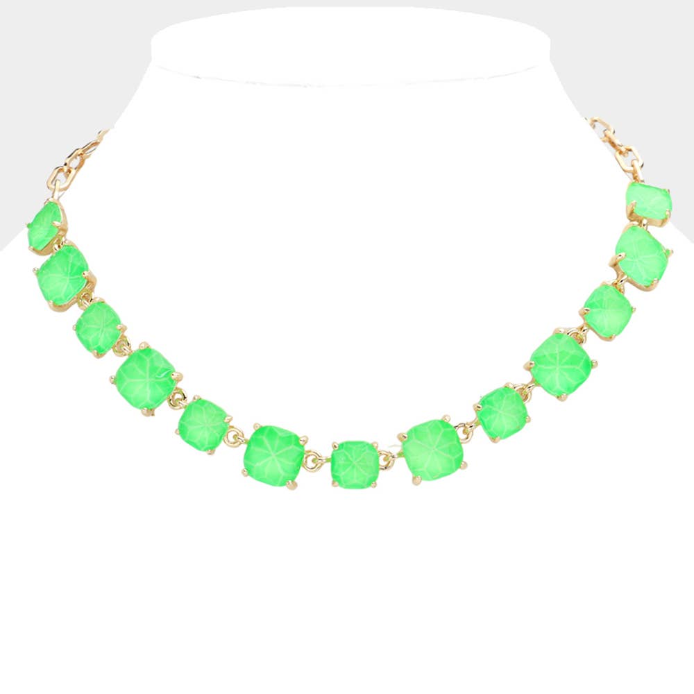American USA Cushion Square Stone Link Evening Necklace