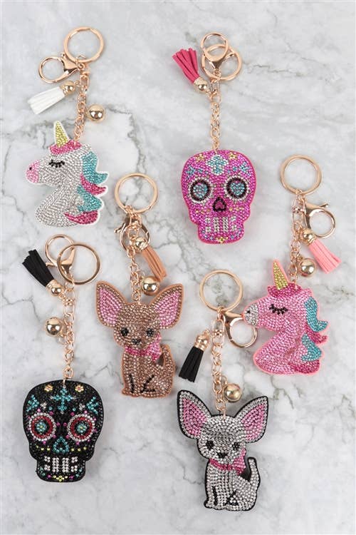 Sugar Skull Rhinestone Tassel Keychain Accessories