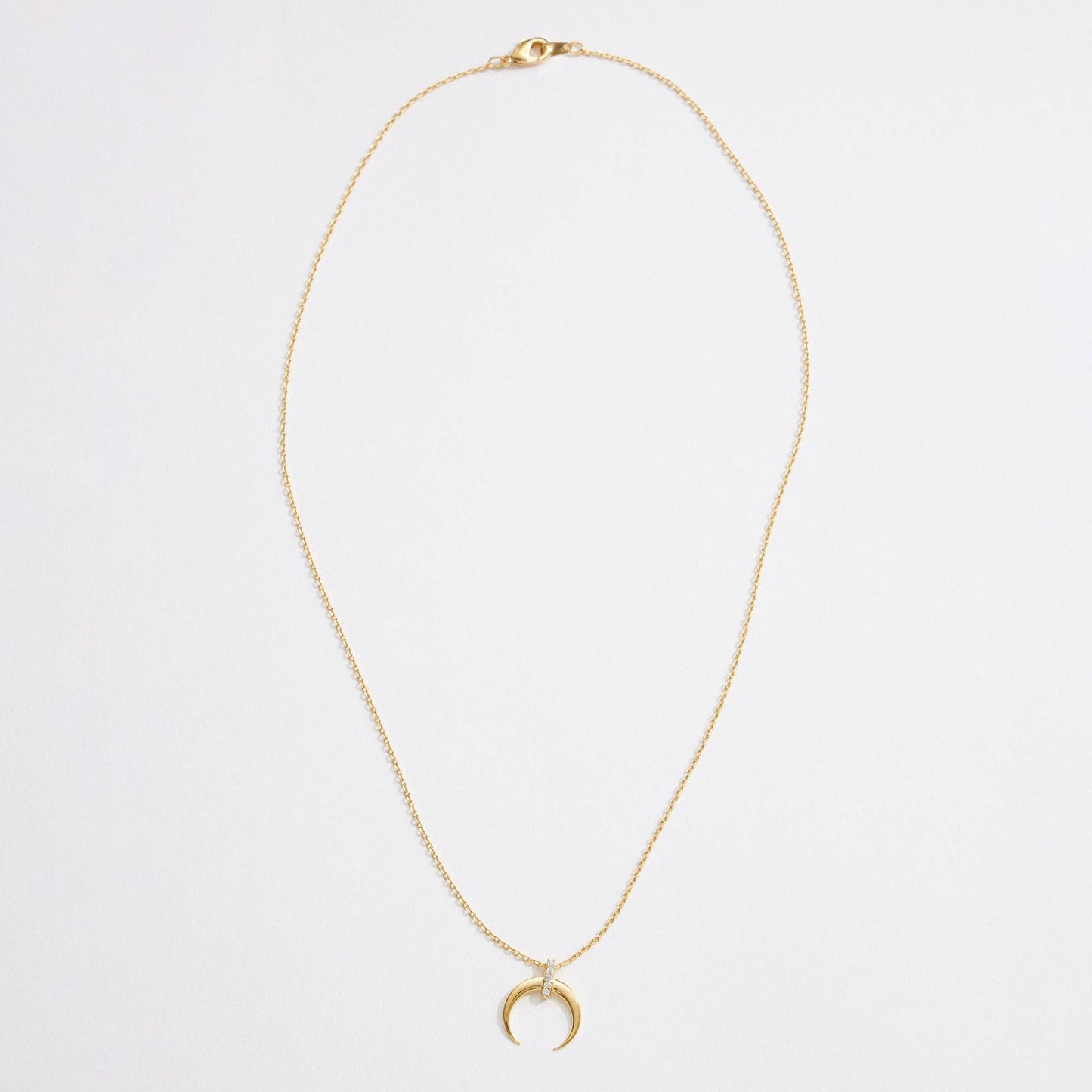 Gold Dipped CZ Crescent Pendant Necklace