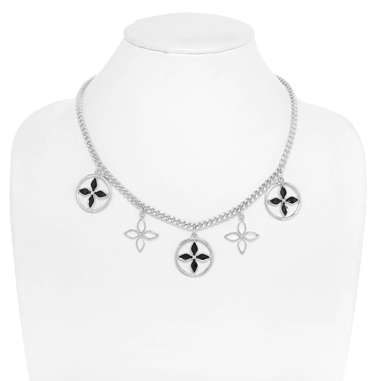 4-Petal Pointed Floral Multi Charm Chain Necklace