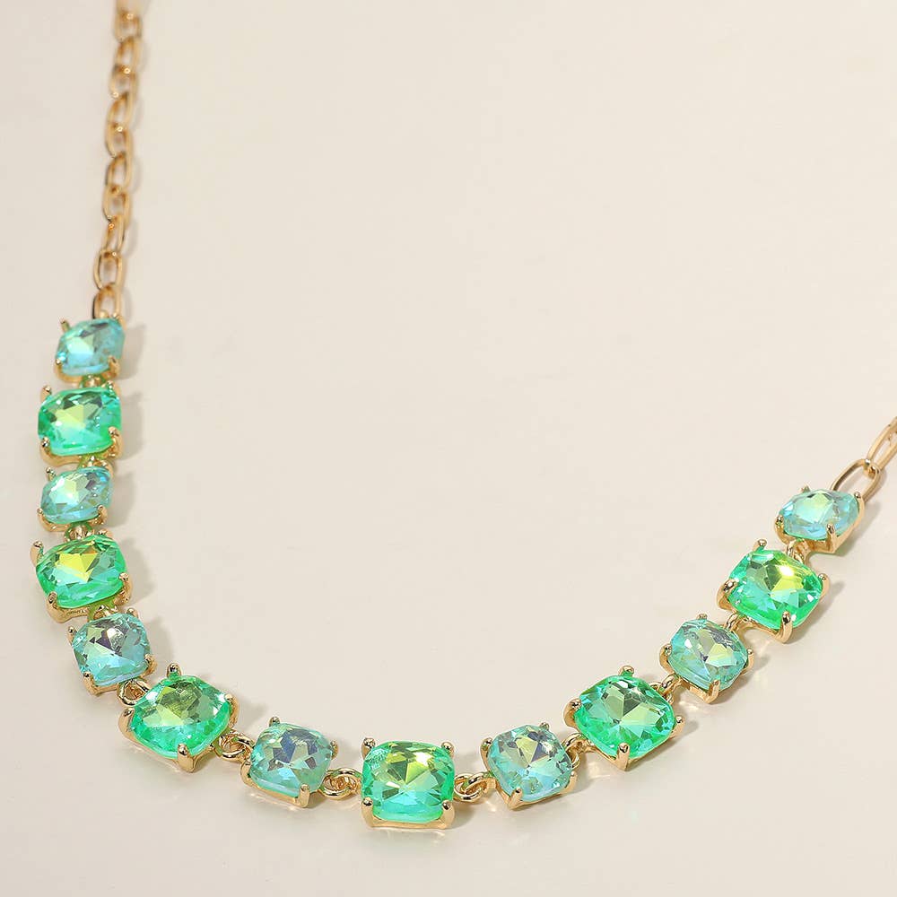 American USA Cushion Square Stone Link Evening Necklace