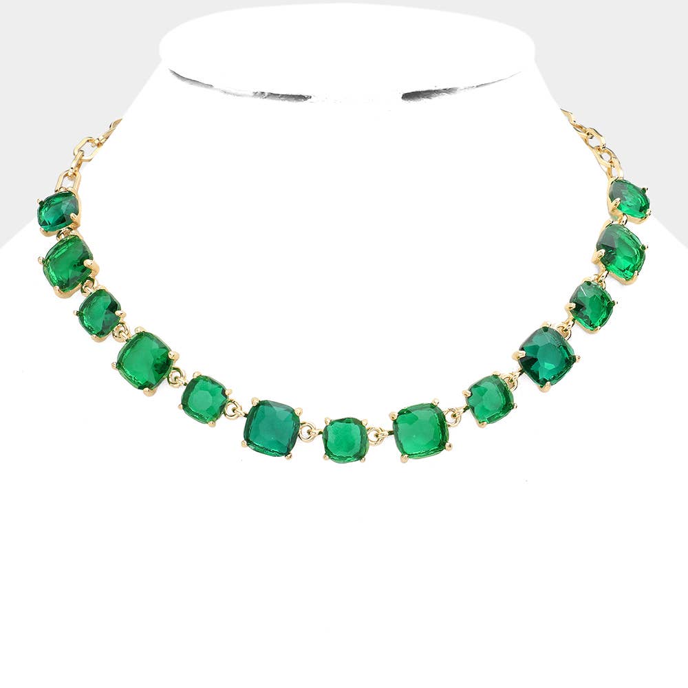 American USA Cushion Square Stone Link Evening Necklace