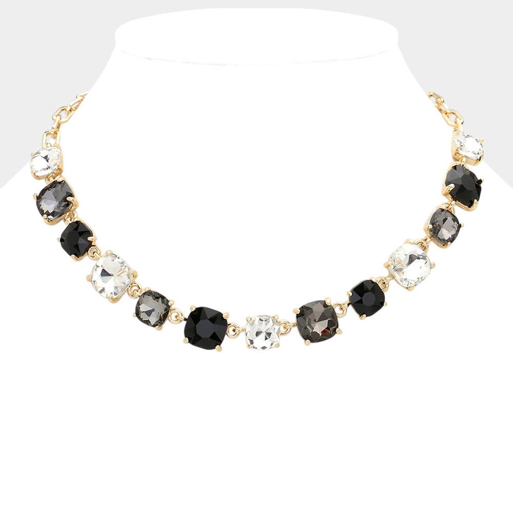 American USA Cushion Square Stone Link Evening Necklace