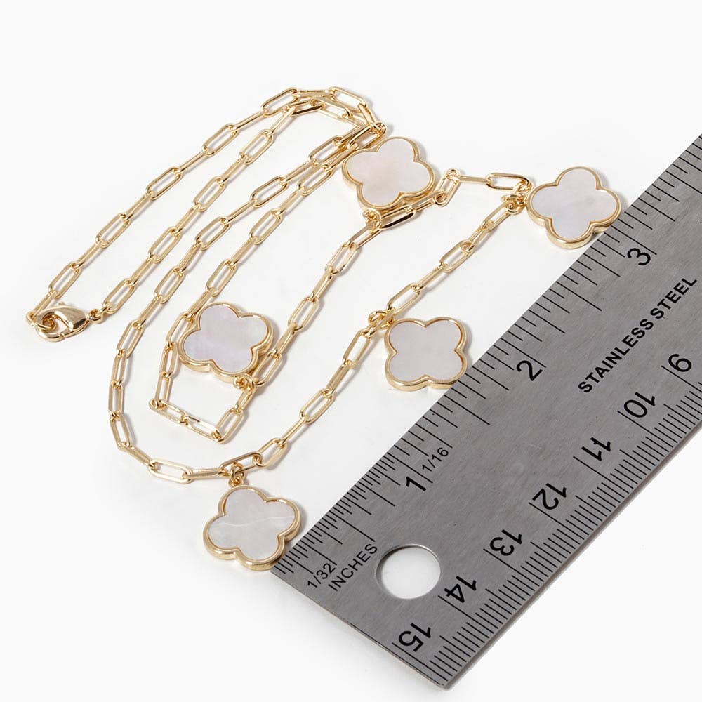 Gold Dipped Quatrefoil Pendant Station Necklace