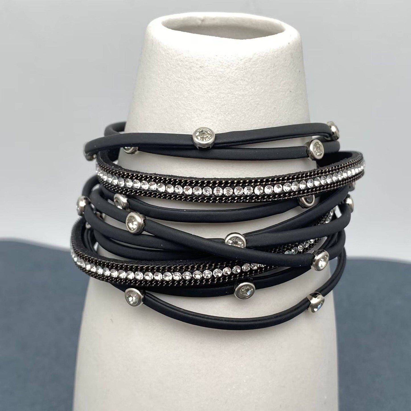 CZ Multi-layer Leather Magnetic Buckle Bracelet - BJ/LB