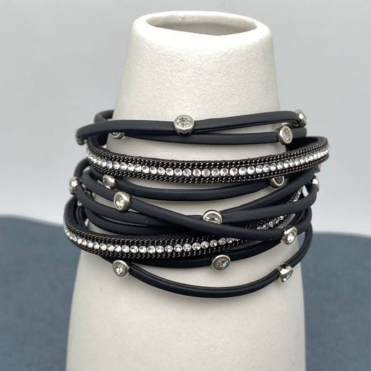 CZ Multi-layer Leather Magnetic Buckle Bracelet - BJ/LB