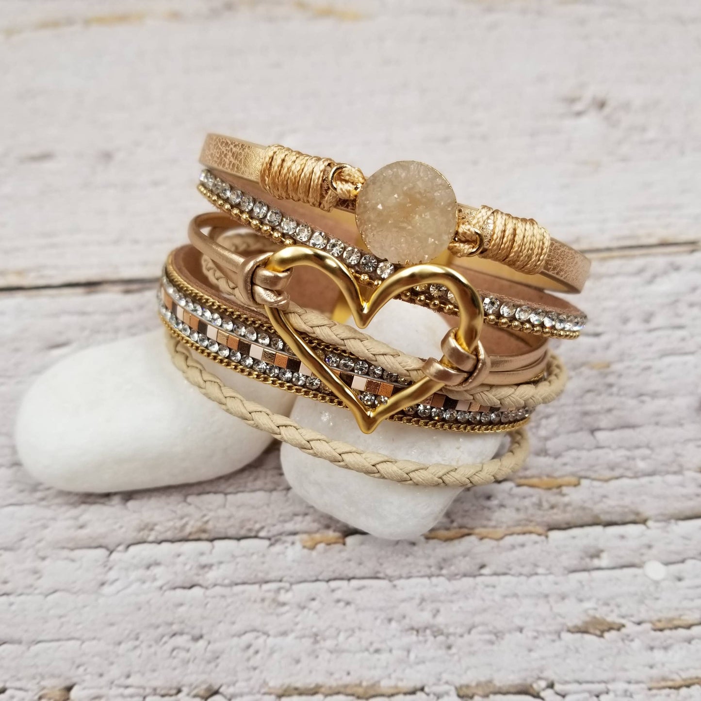 Valentine Heart Stacked Leather Magnetic Bracelet | 5 Color