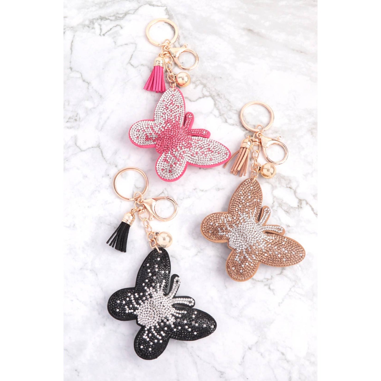 Butterfly Rhinestone Tassel Keychain