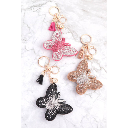 Butterfly Rhinestone Tassel Keychain