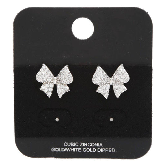 DAINTY BOW CZ WHITE GOLD DIPPED EARRING CE-5233