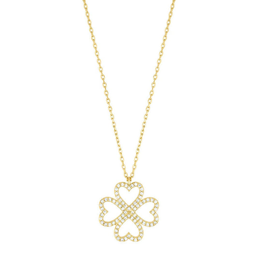 Heart-Shaped Pave Clover Necklace