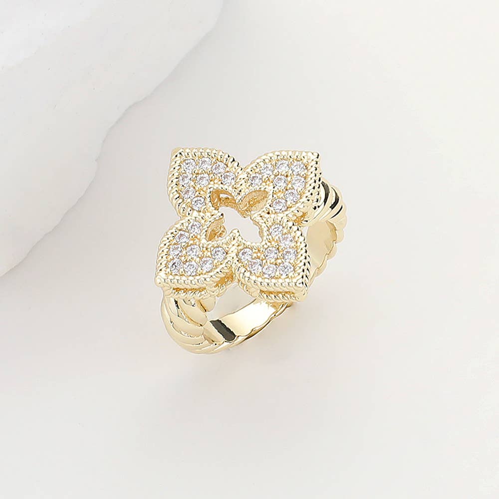CZ Stone Paved Clover Ring
: 2 Tone / 7