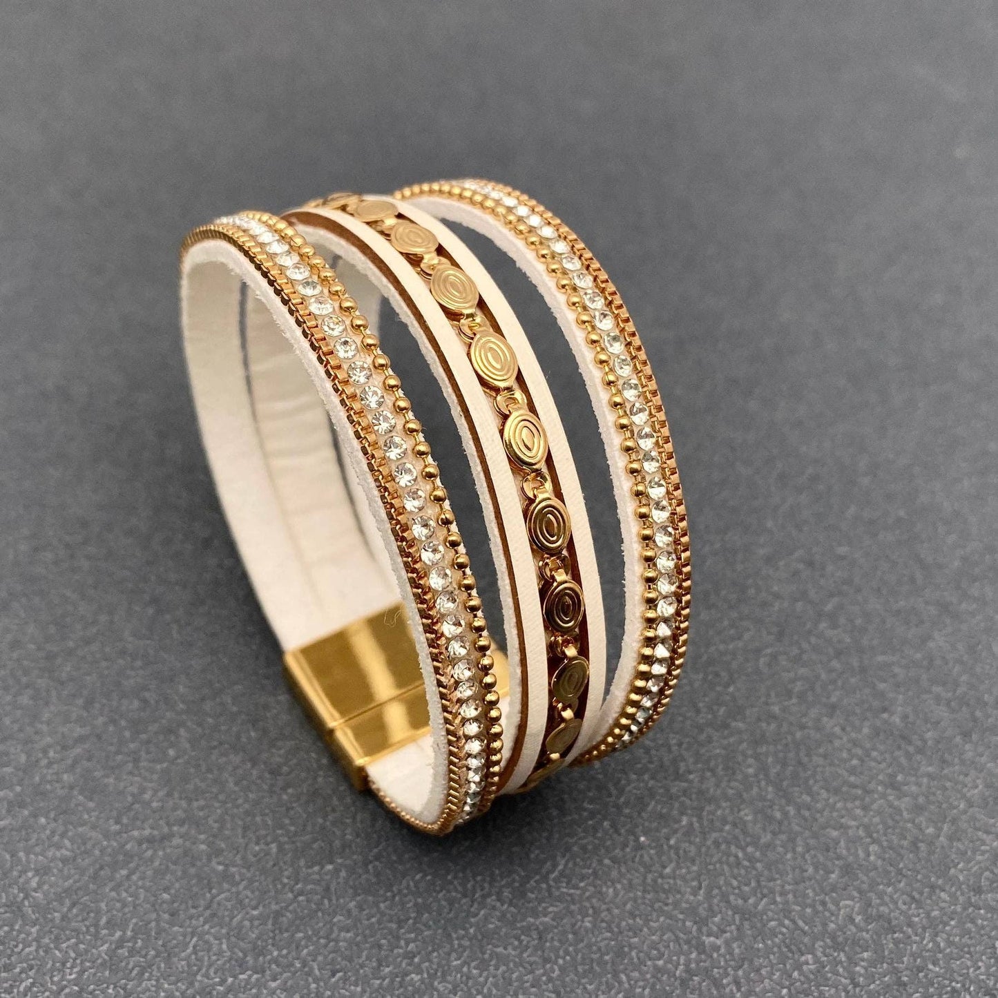 Sparkling Rhinestone & Leather Triple-Layer Boho Bracelet